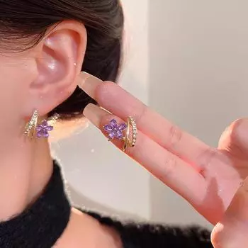 Легкие роскошные модные серьги Advanced Feeling Purple Zircon Flower для женщин 1 pair