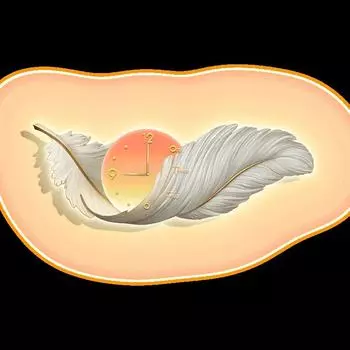 Light luxury feather living room decoration painting with clock sofa background wall hanging painting bedroom LED light painting 100x35cm