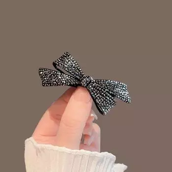 Light Luxury Full Rhinestone Bow Hair Clip Spring Clip Women s Back of Head Haft-tied One-word Clip Fashion Hair Accessories