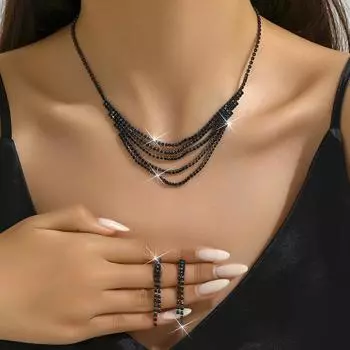 Light Luxury Full Rhinestone Collarbone Chain Neck Chain Earrings Wind High-Grade Personality Temperament Necklace Set