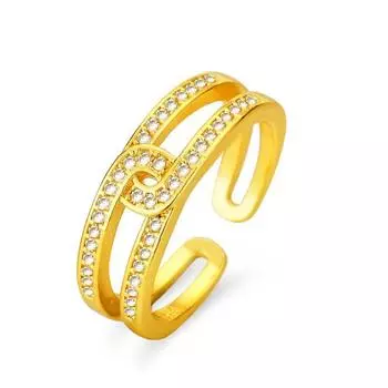 Light Luxury Full Zirconium Double-Layer Index Finger Ring, Women S Style, High-End Niche Design, Exquisite Ring Opening, Fashionable Temperament adjustable золотой