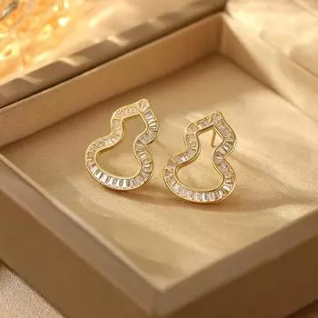 Light Luxury Full Zirconium Gourd Stud Earrings, High-End Earrings, Versatile Women 14k