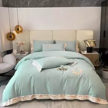 Light Luxury High-End 160 Long-Staple Cotton Pure Cotton Abraded Embroidery Bed Sheet Mattress 4Pcs Set 1.5m bed sheet 4pc