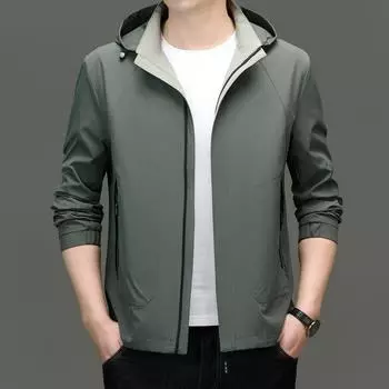 Light luxury high-end hooded business men s jacket spring and autumn new fashion simple casual jacket for young and middle-aged men M