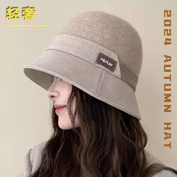 Light luxury high-end wool hat women s autumn and winter thickened warm knitted bucket hat versatile high-end solid color top hat M56-58cm чёрный