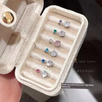 Light Luxury High-Grade Blue Titanium Steel Stud Earrings for Women 2025 New Popular Elegant Horseshoe Ear Bone Stud Earrings Earrings Red pair