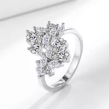 Легкое роскошное хипстерское листовое индивидуальное высокочувствительное модное регулируемое кольцо с двойным цирконием adjustable