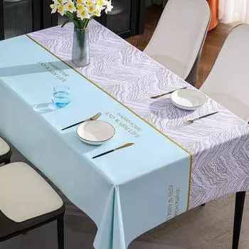 Light Luxury Jinlang Tablecloth Waterproof And Oil-Proof Pvc Tablecloth Wind Contrasting Color Coffee Table Cloth Fresh Blue 140*140cm