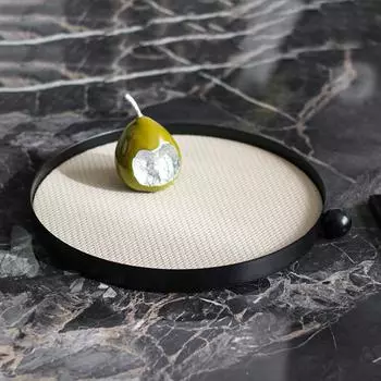 Легкий роскошный круглый поднос из кожи, модель украшения комнаты, журнальный столик для гостиной, столовой, ретро-поднос для хранения с одной точкой, украшения Black Frame + Beige Braided Leather