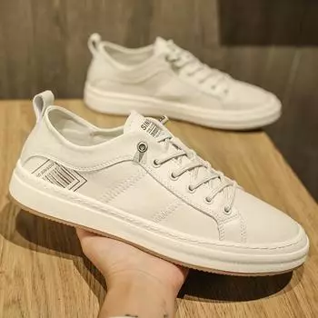 Light luxury men s shoes European board shoes 2024 new autumn and winter four-season breathable little white shoes men s casual sports trendy shoes 39 бежевый