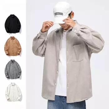 Легкая роскошная мужская замшевая однотонная рубашка с длинными рукавами, мужская осенняя новая модная брендовая свободная драпированная рубашка-куртка M