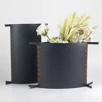 Light Luxury Metal Flat Vase, Creative Leather Stitching Flower Ware, Model Room, Dining Room, Living Room, Bed and Breakfast Decorations