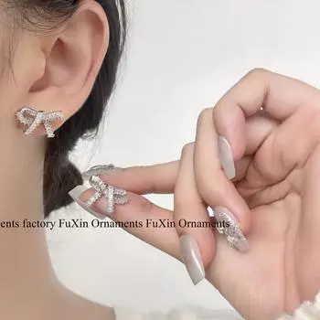 Light Luxury Micro-Inlaid Zircon Bow Earrings - Elegant, Versatile, Simple Design for Women