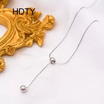 Light luxury niche cold simple high-end necklace titanium steel plated 18k gold ball pendant collarbone chain серебряный