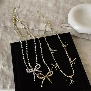 Легкая роскошная нишевая девичья металлическая цепочка с бусинами и бантом, женская французская ретро-элегантная цепочка на шею, цепочка на ключицу