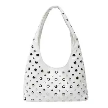 Light Luxury Niche High-Grade Super Popular One-Shoulder Underarm Bag Commuter Fashion Dot Rivet Design Sense Portable Tote Bag White