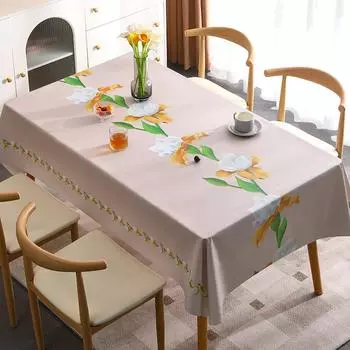 Light Luxury Pvc Tablecloth Waterproof And Oil-Proof Leave-In Atmosphere Tablecloth Coffee Table Cloth Household Dining Table Cloth 140*140cm