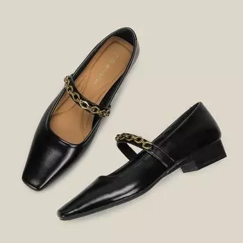 Light luxury retro Huizhou one-pedal women s shoes soft-soled black single shoes square head thick heel high-end Mary Jane shoes 35