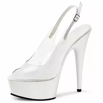 Light luxury sandals women s super high heel 15CM summer 2025 fish mouth versatile stiletto high heels fashion sandals 34 белый