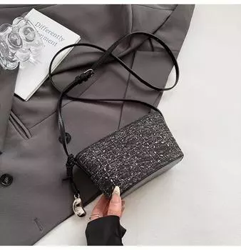 Light Luxury Sequined Small Bag Women s Shoulder Bucket Bag Denim Blue Chain Messenger Bag