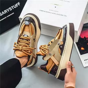 Light luxury spring men s low-top skateboard shoes platform-soled student sports and leisure shoes Douyin live broadcast leather niche men s shoes 39