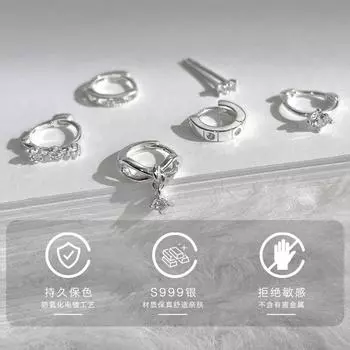 Light luxury sweet s99 sterling silver zircon stud earrings women s high sense versatile bow ear hole hollow earrings fashion 999 silver.