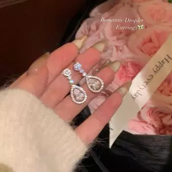 Легкие Роскошные Металлические Серьги-гвоздики с Цирконом в Форме Капли Воды Женские Высокое Чувство Нишевая Индивидуальность Темперамент Простые Универсальные Модные Серьги Серьги