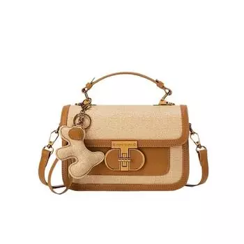 Light Luxury Women s Bag with A Lock Button, A Small Square Bag, A Fashionable Hand-held Crossbody Single-shoulder Women s Bag with Lafite Grass коричневый