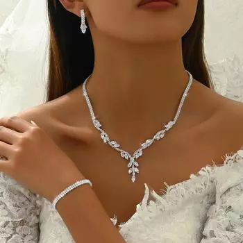 Легкая роскошь циркон голые свадебные украшения двухкомпонентное свадебное платье аксессуары цветочные серьги ожерелье комплект ювелирных изделий