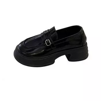 Light mouth and one foot autumn retro solid color small leather shoes versatile platform Mary Jane shoes 35