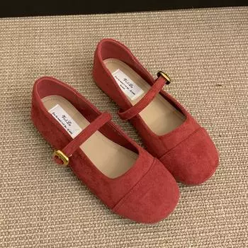 Light mouth red single shoes women s spring and autumn new retro gentle suede Mary Jane shoes flat bottom 35