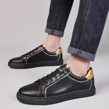 Light Sneakers Breathable Walking Shoes Travel Tenis Masculino Flat Genuine Leather Vulcanize Shoe Color Matching Men Skate Shoe 36 чёрный