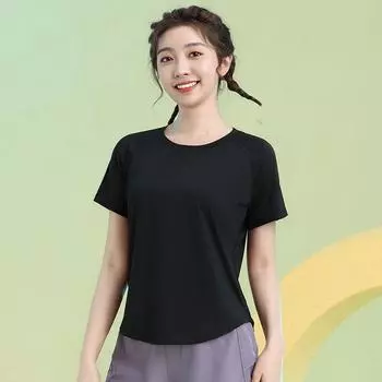 Light Thin and Loose Yoga Clothes Women s Short-Sleeved Sports T-shirt Professional Morning Jog Suits Breathable Quick-Drying Top 2025 New Arrival Black short sleeve M