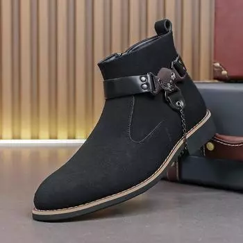 Light Trendy Male Boot Autumn Winter Side Zipper Men Shoes Retro Mid Top Casual Walking Boots Fashion Comfortable Male Shoes 38 чёрный