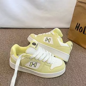 Light yellow niche bread shoes student board shoes trend autumn new platform casual sports shoes 35