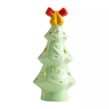 Lighted Ceramic Christmas Tree Small Xmas Tree Figurine with Fruit Tree Topper Holiday Tabletop Centerpiece for Home Mantel Shelf Fireplace Decor F