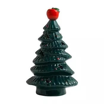 Lighted Ceramic Christmas Tree Small Xmas Tree Figurine with Fruit Tree Topper Holiday Tabletop Centerpiece for Home Mantel Shelf Fireplace Decor B