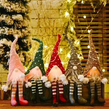 Lighted Christmas Gnomes Decorations Santa Claus Christmas Tree Decoration Plush Toys Plush Gnome Doll Faceless Dwarf Doll Decor 40X10cm красный