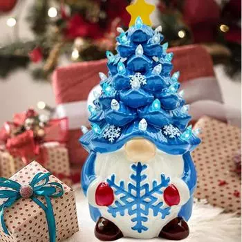 Lighted Christmas Tree Gnome Resin Christmas Gnomes Tree Decorations Hand-Painted Battery Operated Gnome Table Light синий