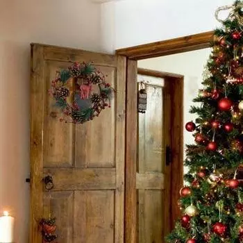 Lighted Christmas Wreath Pine Cone 8 Inch Pre-Lit Christmas Door Wreath 8 Adjustable Levels Unique Home Door Decoration