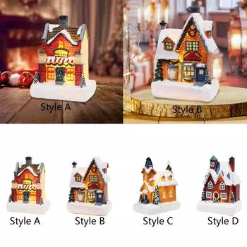Lighted up Christmas Village House Gift Decors LED Lighted Christmas Village for Home Indoor Outdoor Bookshelf Office Cabinet