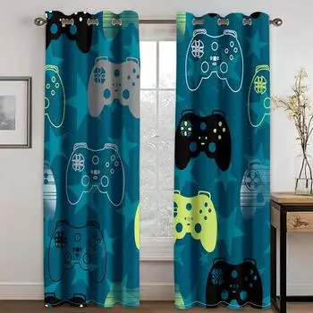 Lightening Game Cool Gamepad Switch Boy Window Curtains Blinds For Living Room Kids Bedroom Bathroom Cuicten Door Home Decor2Pcs W65X60H(cm)X2Pcs&Hook