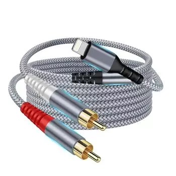 Lighting RCA Conversion Cable iPhone Converter 2RCA Male Y Split Stereo Audio Cable Совместим с iPhone Pro iPad Mini DVD-плеерами Home Theater серый