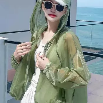 Lightweight and Breathable Sunscreen Clothing Women s Summer Short Korean Version of Loose Casual All-match Sunscreen Clothing Western Style S зелёный