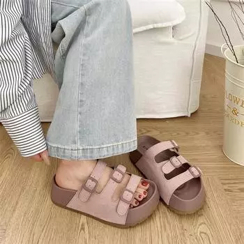 Lightweight and versatile Internet celebrities step on shit feeling thick-soled slippers women s summer wear 2025 new non-slip soft bottom one-word 35 розовый