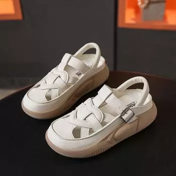 Lightweight breathable softsoled shoes Women Fashionable versatile Sandals New Summer Casual Simple Solid Color hollow out flats 35