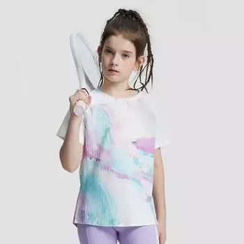 Lightweight Ice Silk UV Protection Summer Yoga Suit for Girls - Short Sleeve T-Shirt & Running Sports Pants 160