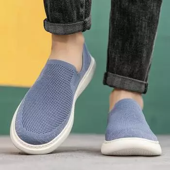 Lightweight Man Sneakers Breathable Mens Mesh Shoes Fashion Slip on Flats Comfortable Man Loafers Lazy Shoes Men Vulcanize Shoes 39 бежевый