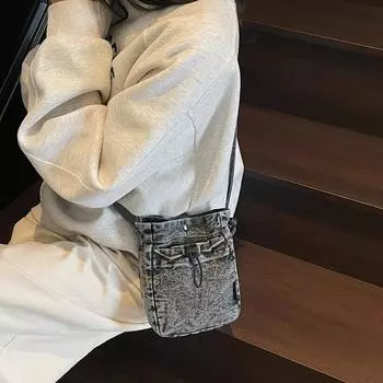 Lightweight Mobile Phone Bag Women s Denim Crossbody Bag Travel Coin Purse синий