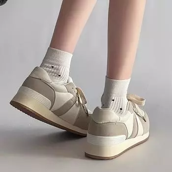 Lightweight round head German training shoes women s spring summer new commuter fashion versatile single shoes lace-up outdoor casual sports shoes 35 жёлтый